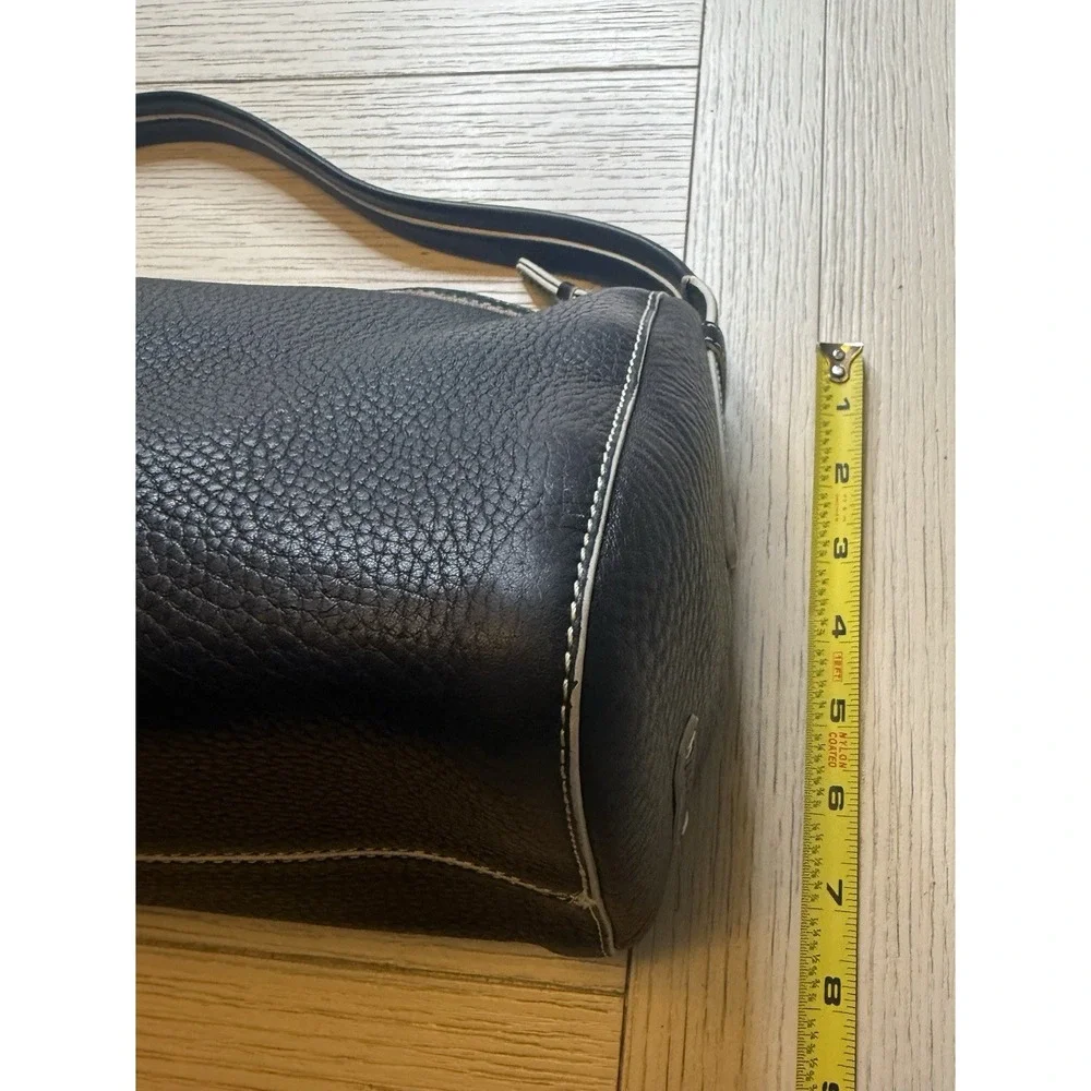 Cole Haan Black Pebble Leather Shoulder Bag‎ W/ Contrast Stitching, Zip Close.
